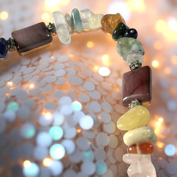 Mookaite & Gemstone Chip Necklace – 26" Boho Earthtone Strand - Picture 3 of 11